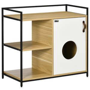 Meuble litière chat PawHut métal et bois avec poignée