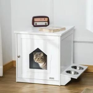 meuble litière pour chat avec gamelles