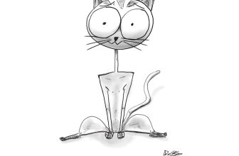 dessin de chat innocent assis par terre. ©OR.