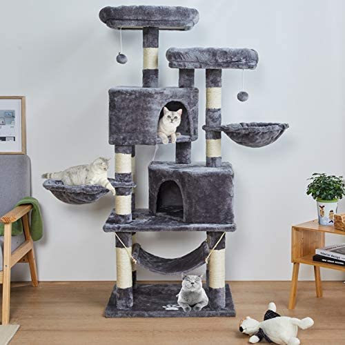 MSmask - Arbre Ã  chat stable Ã  plusieurs niveaux - Pour moyen chats - Avec , troncs en sisal naturel 145 cm