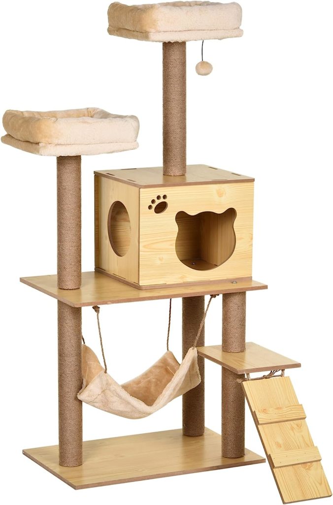 Pawhut Arbre à Chats Design Contemporain avec niche tête de chat 130 cm