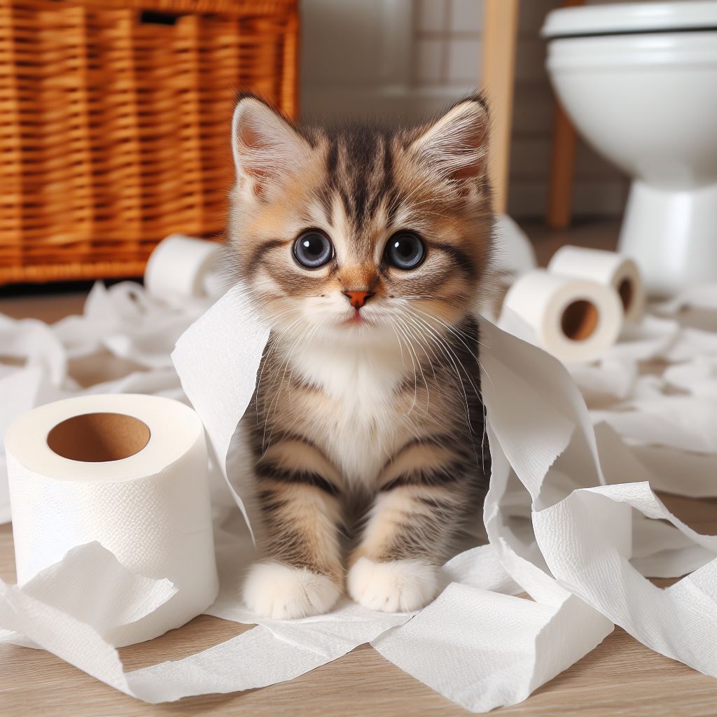cadeaux pour chat et rouleau de papier toilette