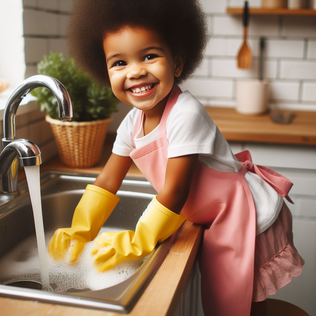 petite fille qui fait la vaisselle 