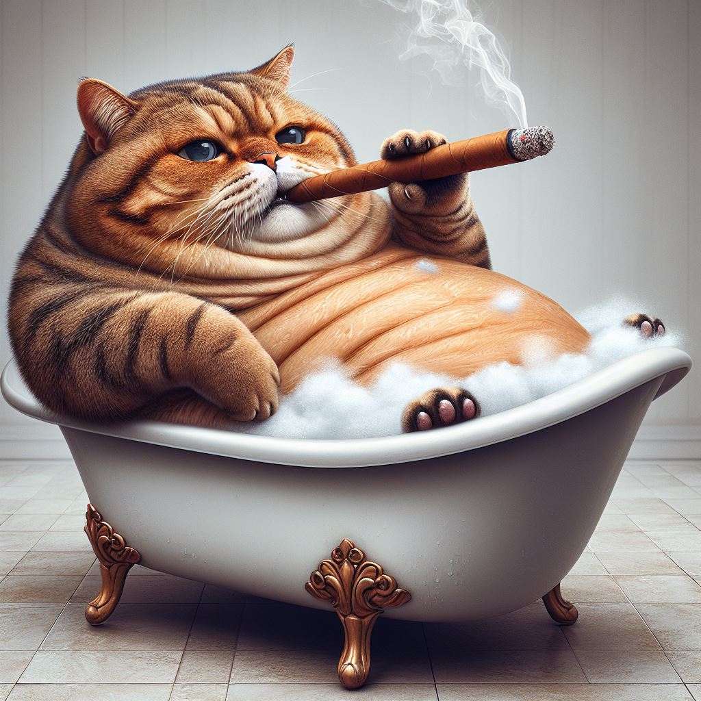 gros chat dans son bain