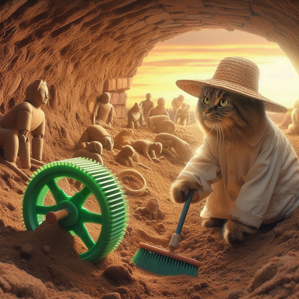 roue pour chat sur fouilles archéologique